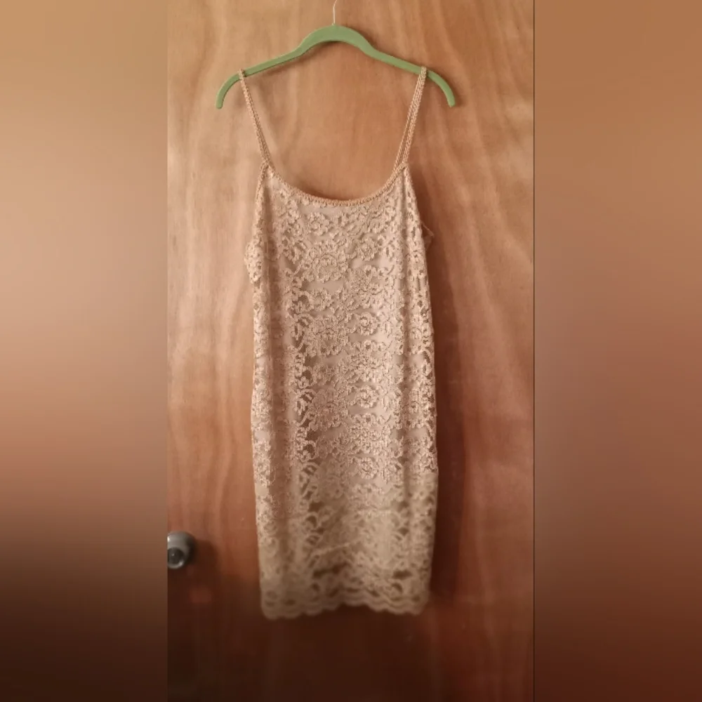 Vintage Carol Malony 80's Gold Lace Floral Print Lined Chemise Slip Dress Large - Picture 7 of 8
